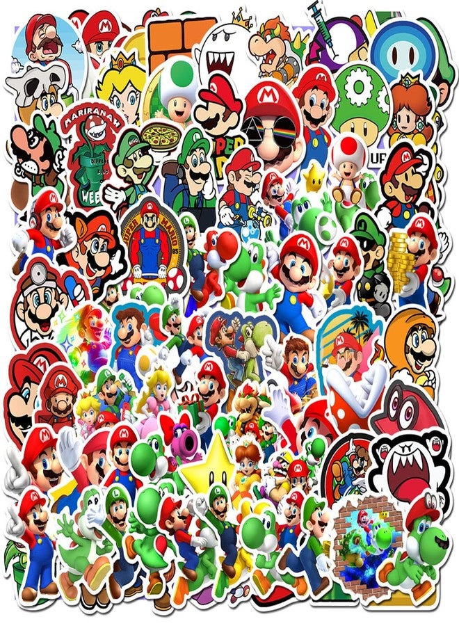 YONGAI 100Pcs Mario Sticker for Kids, Cute Cartoon Waterproof Vinyl Decal for Teen Girl Water Bottle Skateboard Notebook Phone Guitar Bike Helmet - Image 1