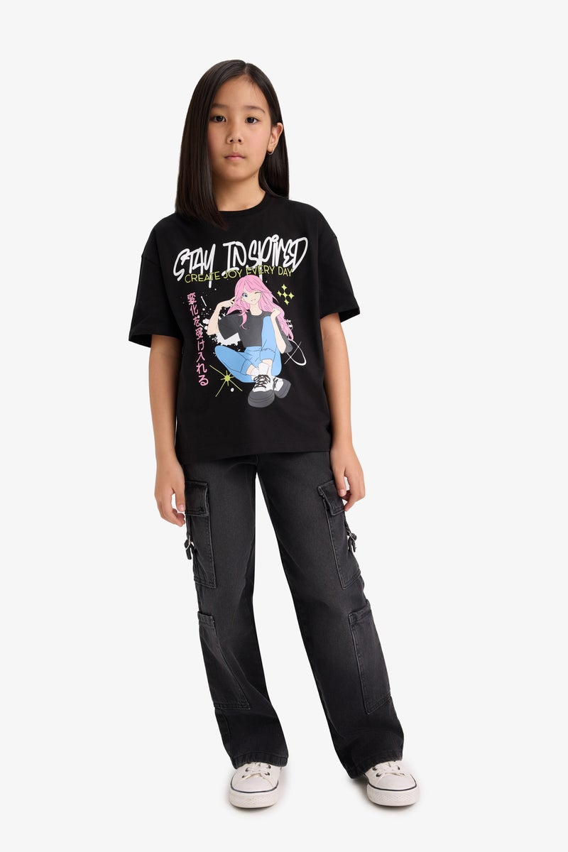 ديفاكتو تيشيرت نص كم بطبعة شعار اوفر سايز برقبة مستديرة - Image 2