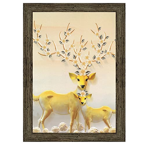 Indianara Set of 3 Deers Framed Art Painting (3990EBY) without glass 10.2 X 13, 10.2 X 13, 10.2 X 13 Inch, (Multicolor) - Image 5