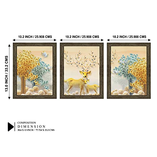Indianara Set of 3 Deers Framed Art Painting (3990EBY) without glass 10.2 X 13, 10.2 X 13, 10.2 X 13 Inch, (Multicolor) - Image 2