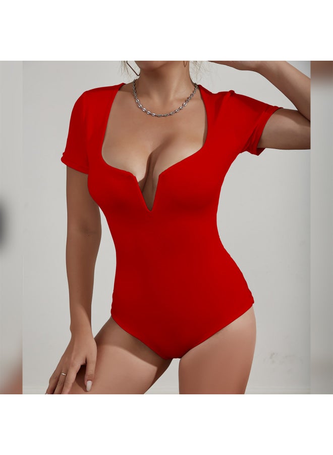 Song Feng Ya New Women's Jumpsuit Deep V-neck Short Sleeve Slim Fit Dress - Image 4