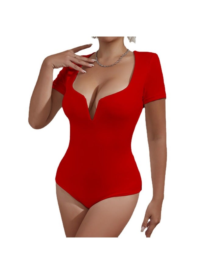 Song Feng Ya New Women's Jumpsuit Deep V-neck Short Sleeve Slim Fit Dress - Image 5