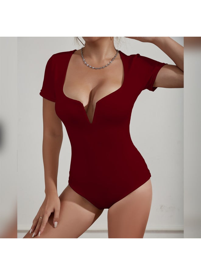 Song Feng Ya New Women's Jumpsuit Deep V-neck Short Sleeve Slim Fit Dress - Image 1