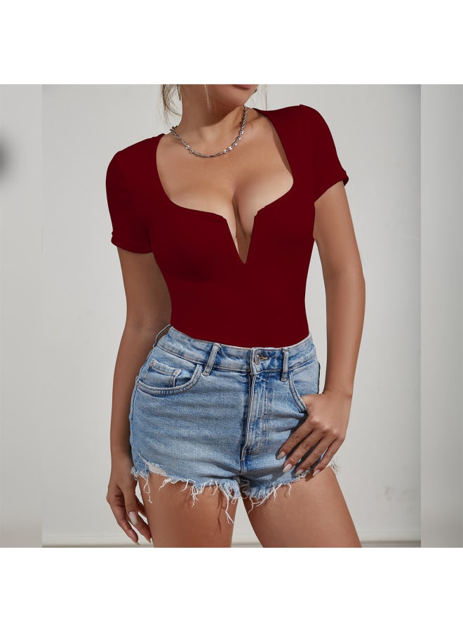 Song Feng Ya New Women's Jumpsuit Deep V-neck Short Sleeve Slim Fit Dress - Image 3