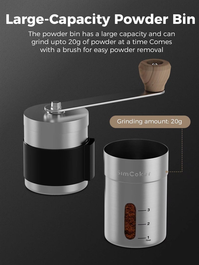 SimCoker Manual Coffee Grinder,Ceramic Burr,20g Capacity,Adjustable Grind Setting,Portable Size for Camping,304 Stainless Steel - Image 3