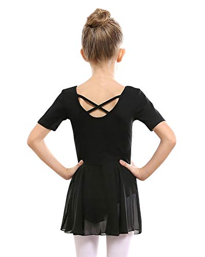 Stelle Ballet Leotards for Girls Dance Leotard with Skirt Toddler Dance Outfits Criss-Cross Back (Black,6-7 Years) - Image 1