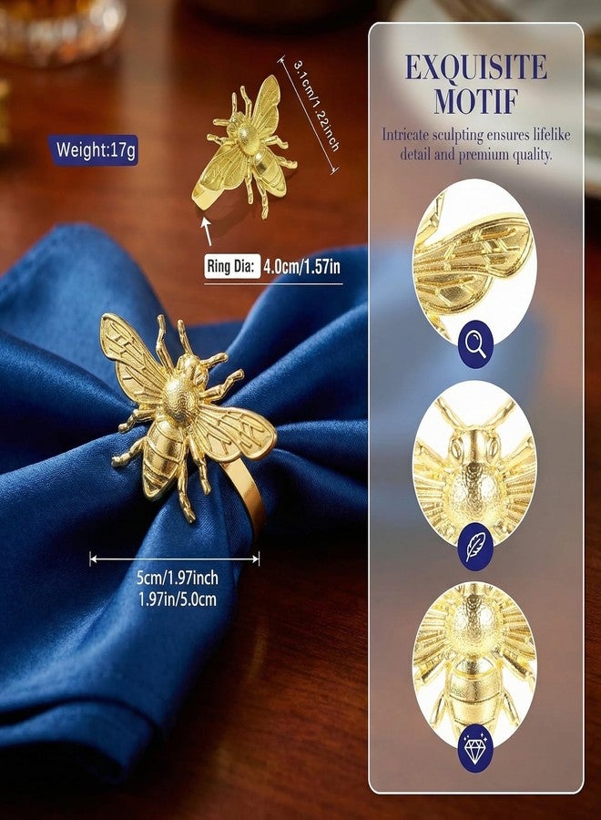 Wionin 6pcs Gold Bee Napkin Rings Dinner Table Setting Metal Easter Napkin Buckles Bees Napkin Holders Alloy Napkin Ring Baby Shower Birthday Wedding Party Favor - Image 2