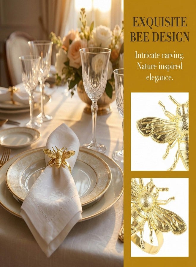 Wionin 6pcs Gold Bee Napkin Rings Dinner Table Setting Metal Easter Napkin Buckles Bees Napkin Holders Alloy Napkin Ring Baby Shower Birthday Wedding Party Favor - Image 3