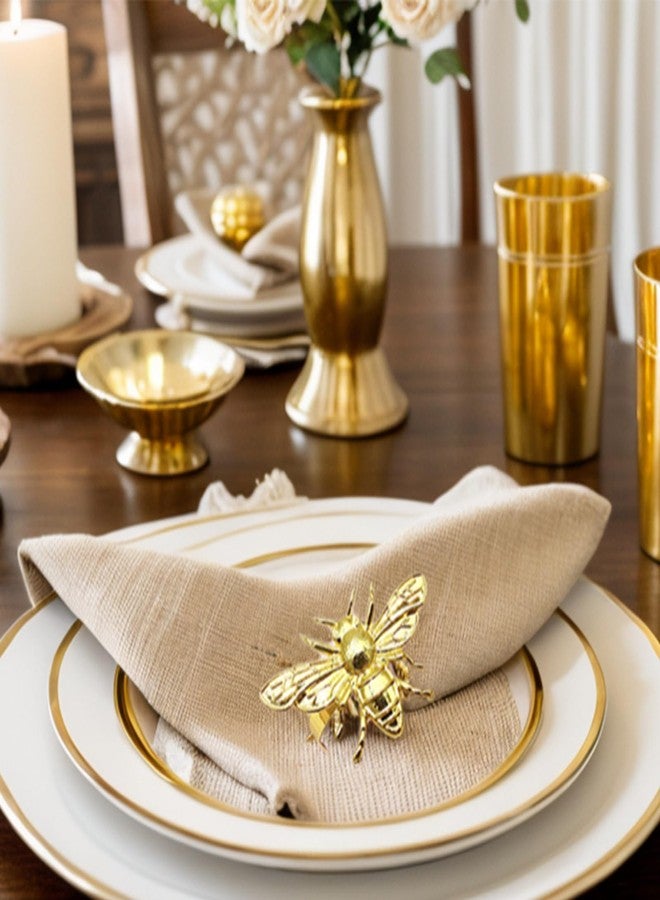 Wionin 6pcs Gold Bee Napkin Rings Dinner Table Setting Metal Easter Napkin Buckles Bees Napkin Holders Alloy Napkin Ring Baby Shower Birthday Wedding Party Favor - Image 4
