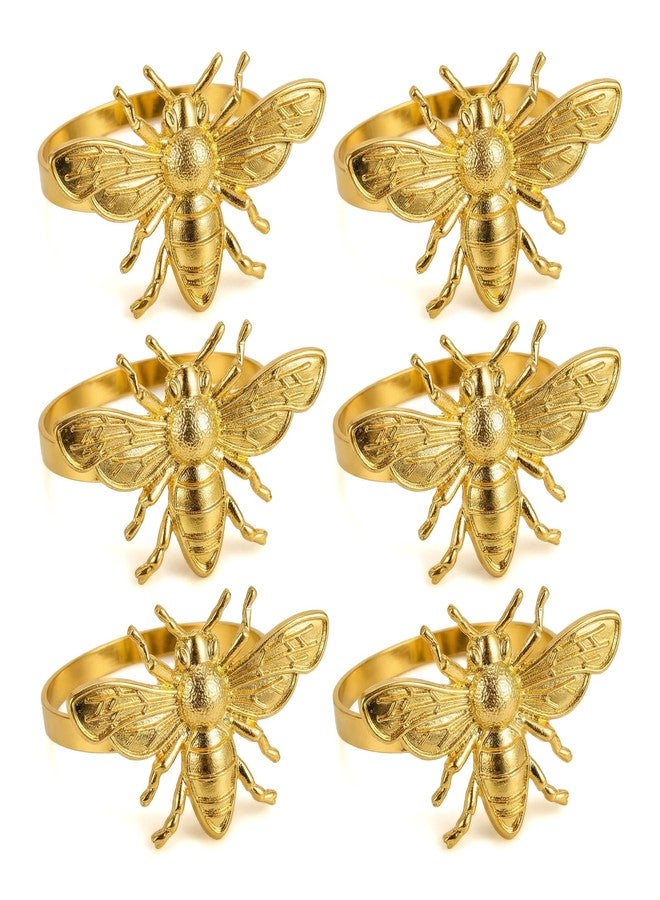 Wionin 6pcs Gold Bee Napkin Rings Dinner Table Setting Metal Easter Napkin Buckles Bees Napkin Holders Alloy Napkin Ring Baby Shower Birthday Wedding Party Favor - Image 1