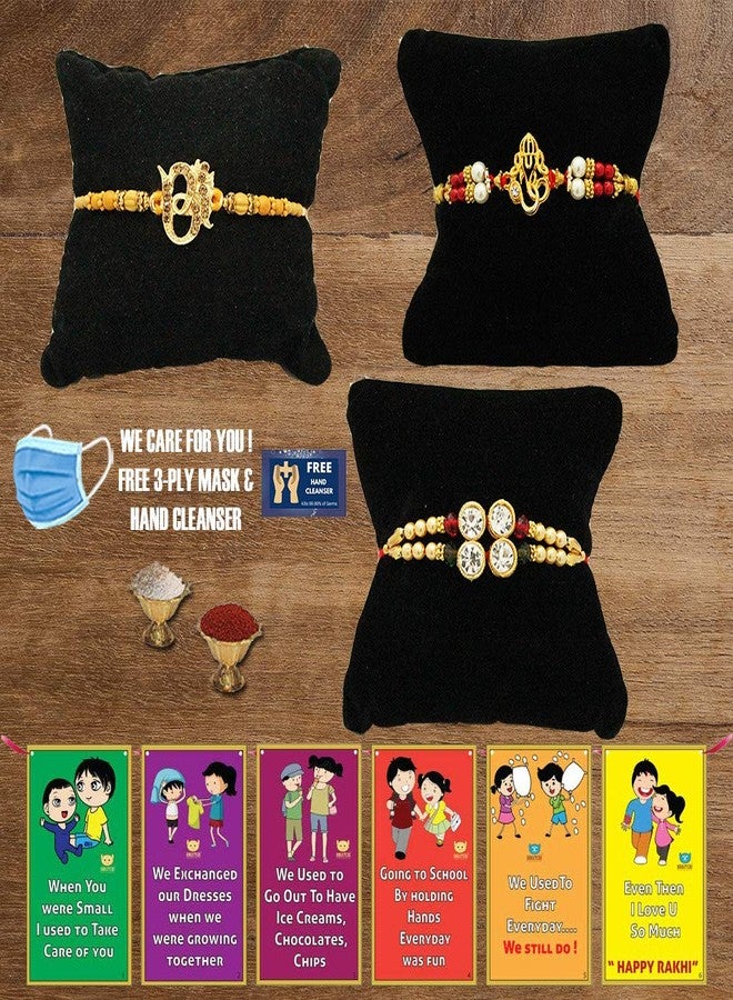 BOGATCHI K3K-10 Designer Rakhi for Brother, Rakhi Set of 3, Royal Rakhi Set- 3, Set of 3 Beautiful Rakhi for Bhai - Image 1