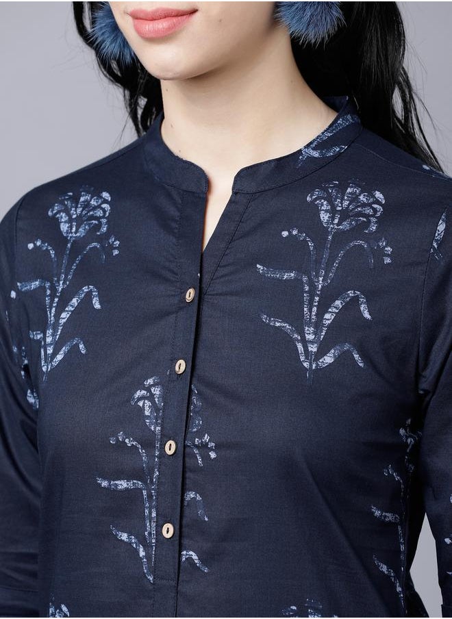 Vishudh Women Blue Printed Cotton Kurta with Palazzo Pants by Styli  - Image 5