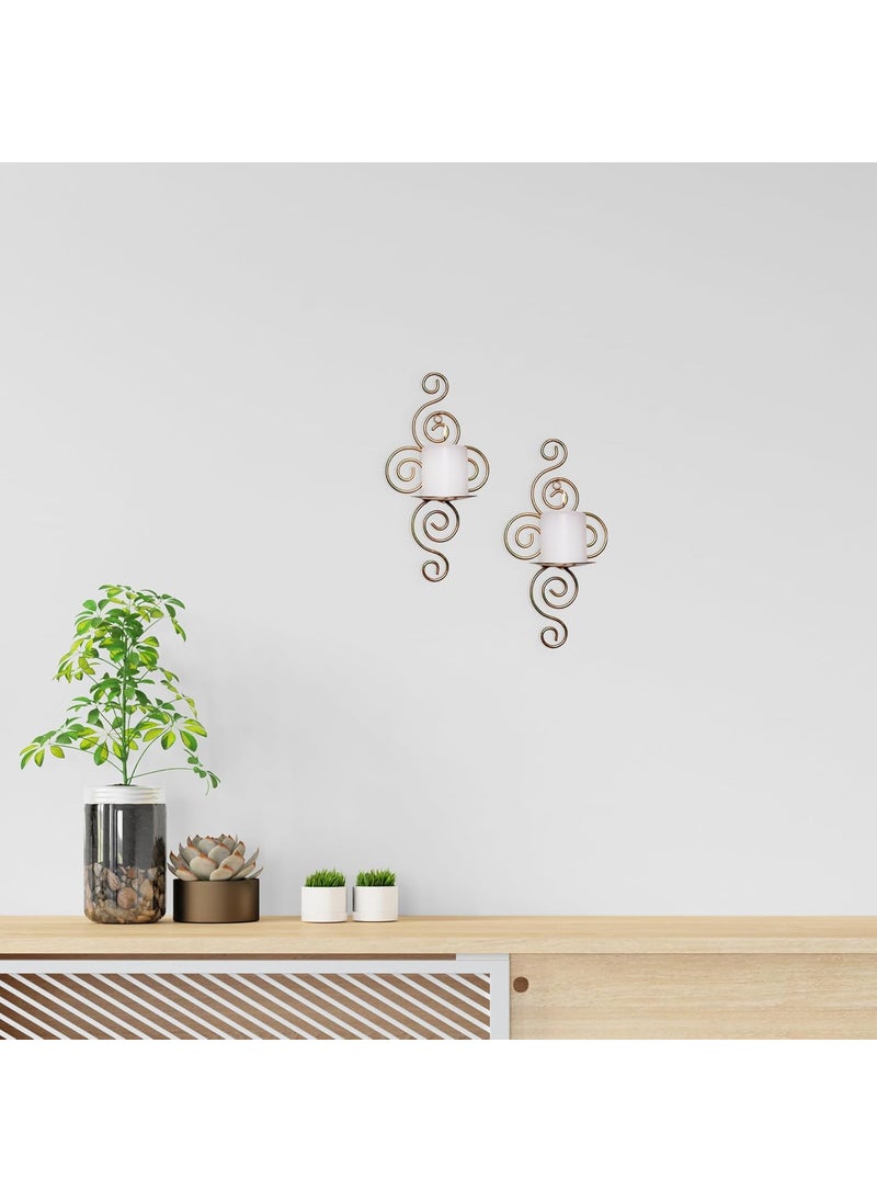 Hosley - HOSLEY Metal Wall Sconce Pillar Candle Holder| Wall Hanging Candle Holder with Two Free Pillar Candles| Perfect for Home Decor Bed Room Living Room Dining Room Bathroom| Pack of 2 (Gold) - Image 1