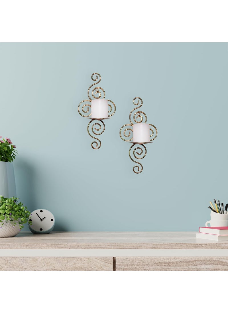 Hosley - HOSLEY Metal Wall Sconce Pillar Candle Holder| Wall Hanging Candle Holder with Two Free Pillar Candles| Perfect for Home Decor Bed Room Living Room Dining Room Bathroom| Pack of 2 (Gold) - Image 1