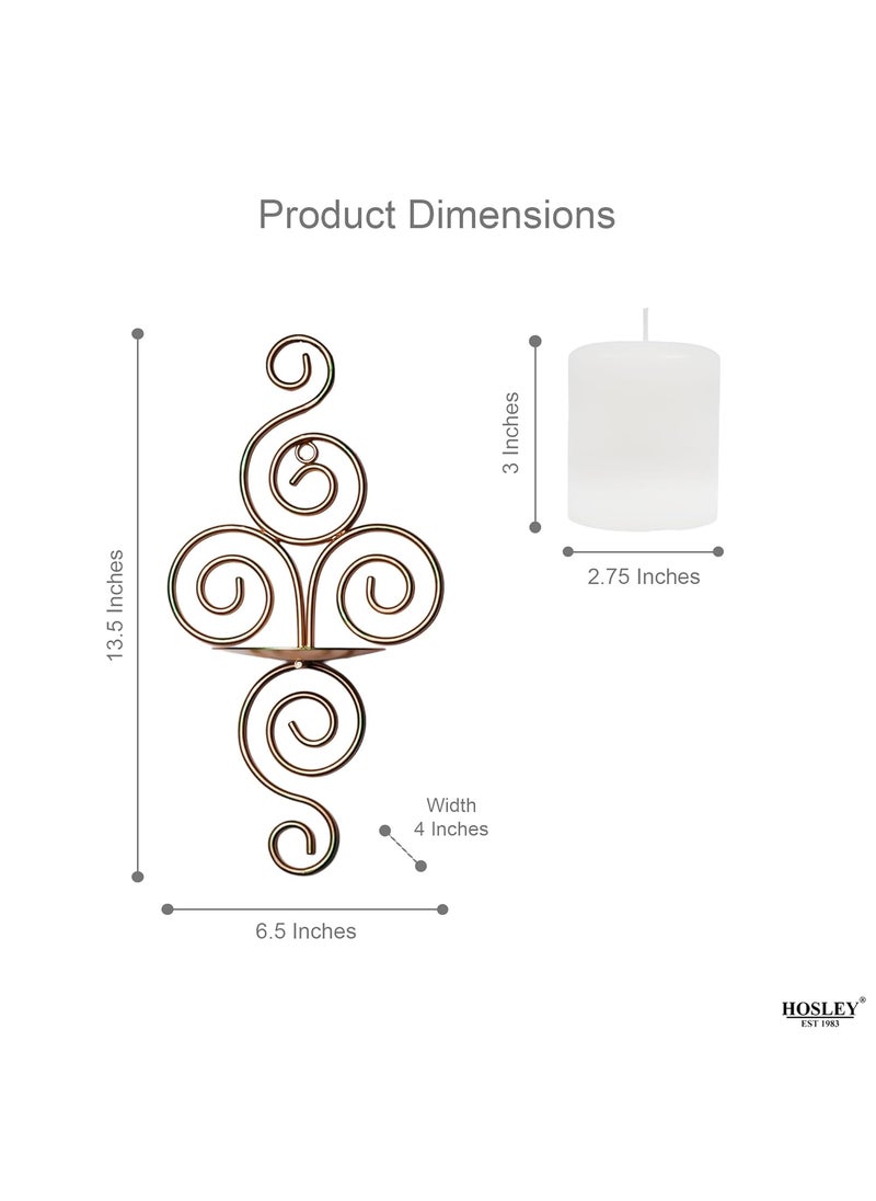 Hosley - HOSLEY Metal Wall Sconce Pillar Candle Holder| Wall Hanging Candle Holder with Two Free Pillar Candles| Perfect for Home Decor Bed Room Living Room Dining Room Bathroom| Pack of 2 (Gold) - Image 1