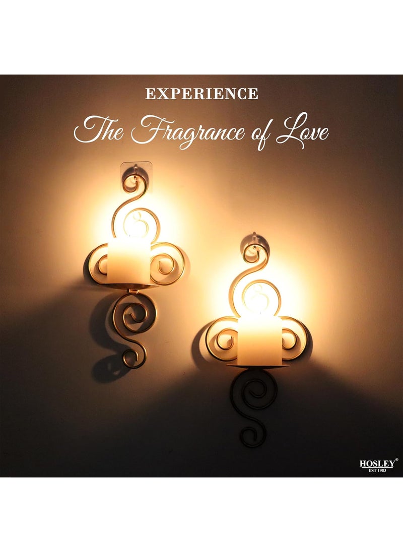 Hosley - HOSLEY Metal Wall Sconce Pillar Candle Holder| Wall Hanging Candle Holder with Two Free Pillar Candles| Perfect for Home Decor Bed Room Living Room Dining Room Bathroom| Pack of 2 (Gold) - Image 1