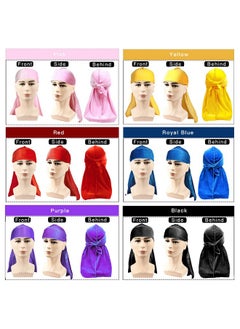 LEADUWAY 6Pcs Velvet Durag With 1 Wave Cap For 360 Waves Doo Rag(Purple Red Black Pink Yellow Blue)  - Image 3