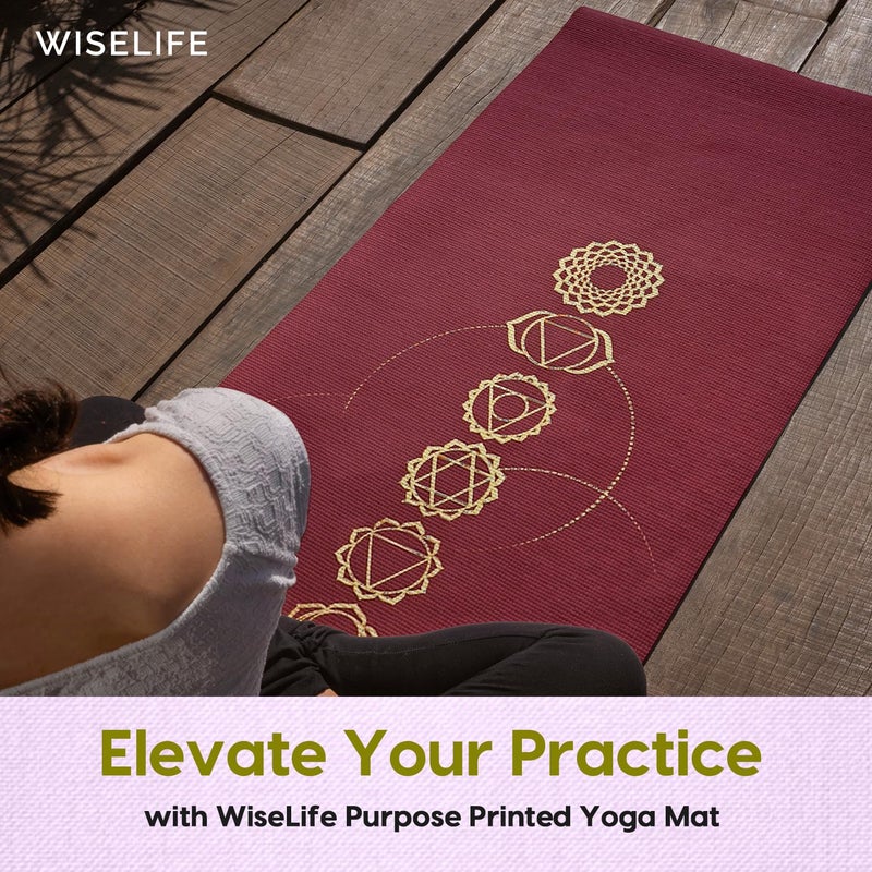 WISELIFE tpe 7 chakra Printed 6MM Yoga Mat + Yoga Strap For Men, Women, Kids|Anti-Slip Extra thick, long & Wide Exercise Sports Mat For Workout, Fitness, Yoga, Gym, Home & Pilates (Wine Chakra) - Image 5