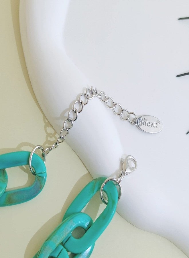 BOCAR Acrylic Chunky Statement Necklace for Women Cube Link Chain Collar Necklace and Hoop Earrings Costome Jewelry Set, Acrylic, No Gemstone - Image 4