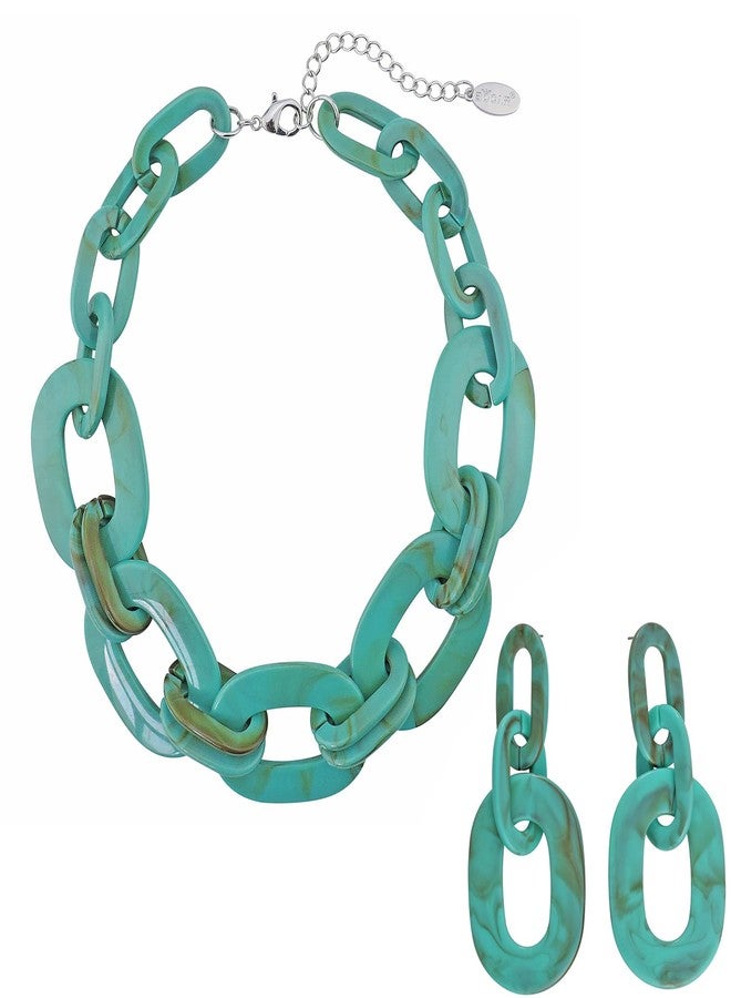 BOCAR Acrylic Chunky Statement Necklace for Women Cube Link Chain Collar Necklace and Hoop Earrings Costome Jewelry Set, Acrylic, No Gemstone - Image 1