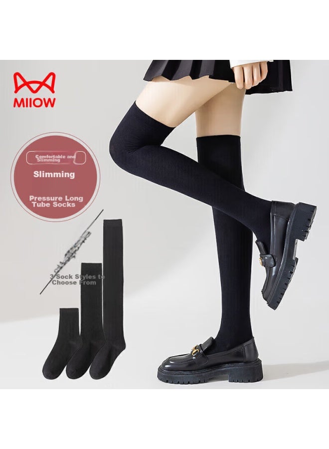 MIIOW Miiow Black Socks For Women, Mid-calf Socks, Summer Jk Thigh-high Socks, Large Leg Socks, Mid-calf Socks, Women's Combination Pack - Image 2
