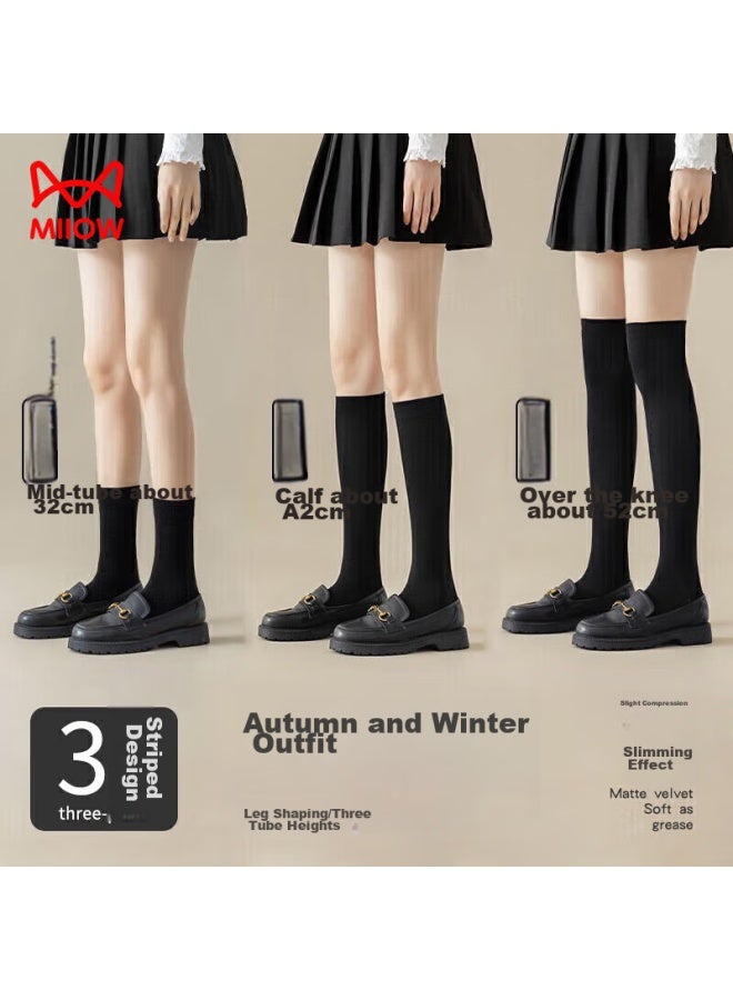 MIIOW Miiow Black Socks For Women, Mid-calf Socks, Summer Jk Thigh-high Socks, Large Leg Socks, Mid-calf Socks, Women's Combination Pack - Image 1