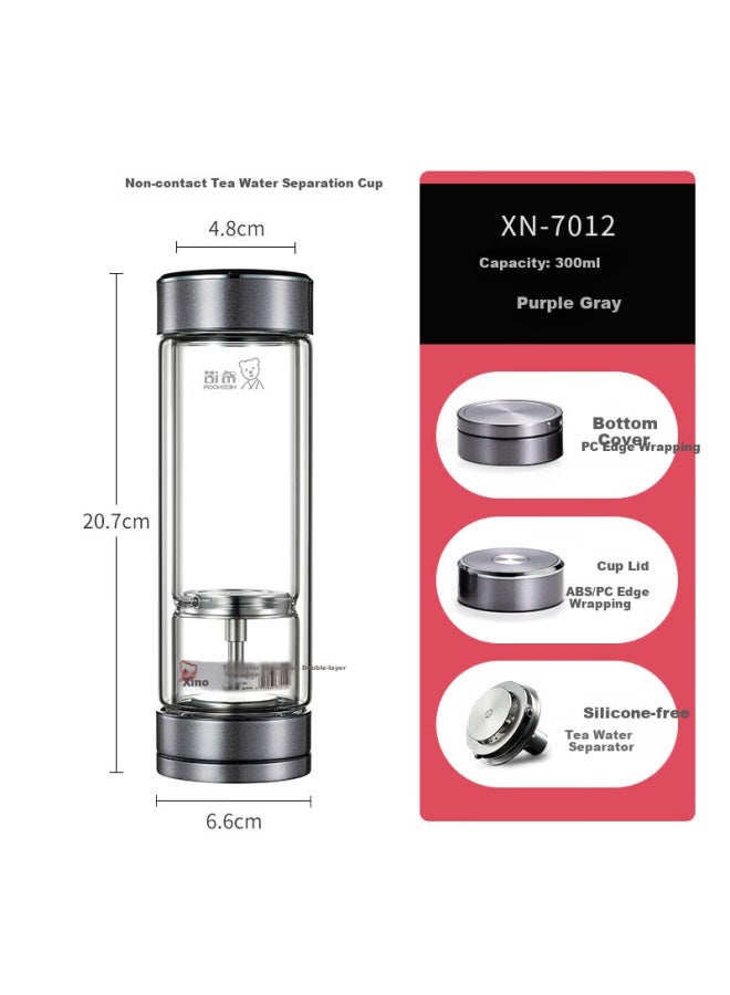 Heenoor Double-layer Glass Cup Magnetic Separation Tea Water Separation Cup Men's High-end Tea Cup Water Cup Xn-7012 Purple Grey 300ml - Image 1