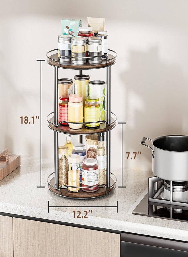 LAMU 12'' Wood Lazy Susan Turntable Organizer for Cabinet, 3 Tier Lazy Susan Spice Rack Organizer for Kitchen, Table Top, Countertop, Pantry, Bathroom - Image 3