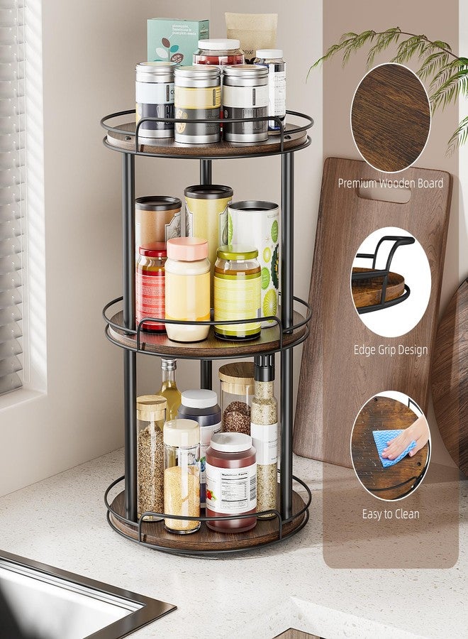 LAMU 12'' Wood Lazy Susan Turntable Organizer for Cabinet, 3 Tier Lazy Susan Spice Rack Organizer for Kitchen, Table Top, Countertop, Pantry, Bathroom - Image 2