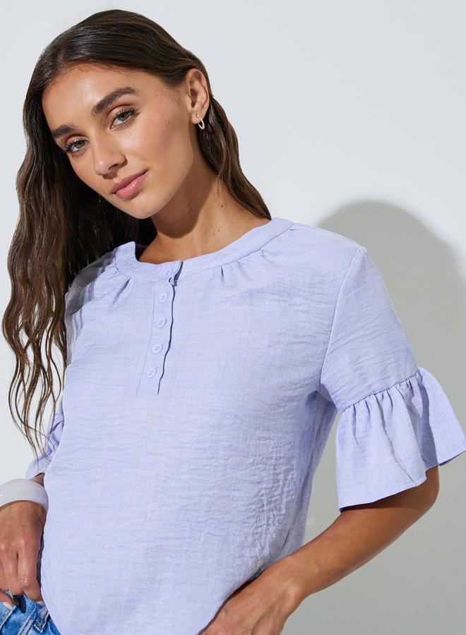 Styli Lilac Solid Ruffled Short Sleeves Blouse - Image 1