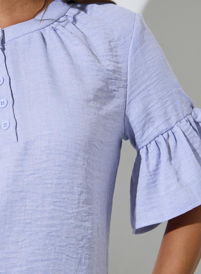 Styli Lilac Solid Ruffled Short Sleeves Blouse - Image 4