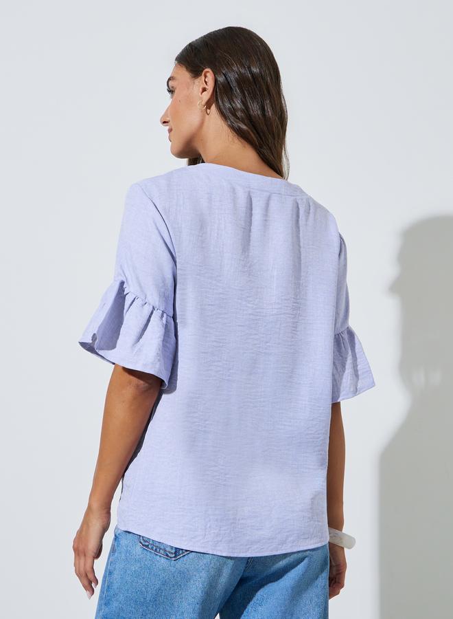 Styli Lilac Solid Ruffled Short Sleeves Blouse - Image 5