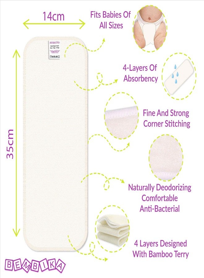 Bembika Cloth Diaper for Inserts, Natures Cloth Diaper Liner, Reusable Washable Cotton Diaper Nappy Inserts for Baby Cloth Diapers (Set of 5)(Bemboo Terry- 4 Layer) - Image 2
