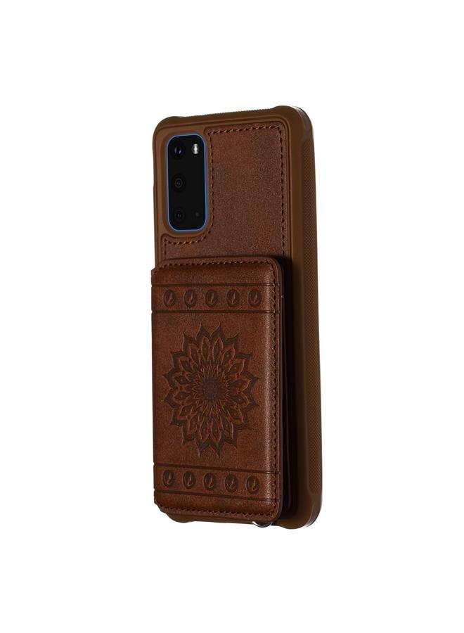 Zaboon Case For Galaxy S20 Sun Flower Pattern Embossed Horizontal Drop-proof Mobile Phone Case with Card Slots & Wallet & Photo Holder & Stand Function - Image 2