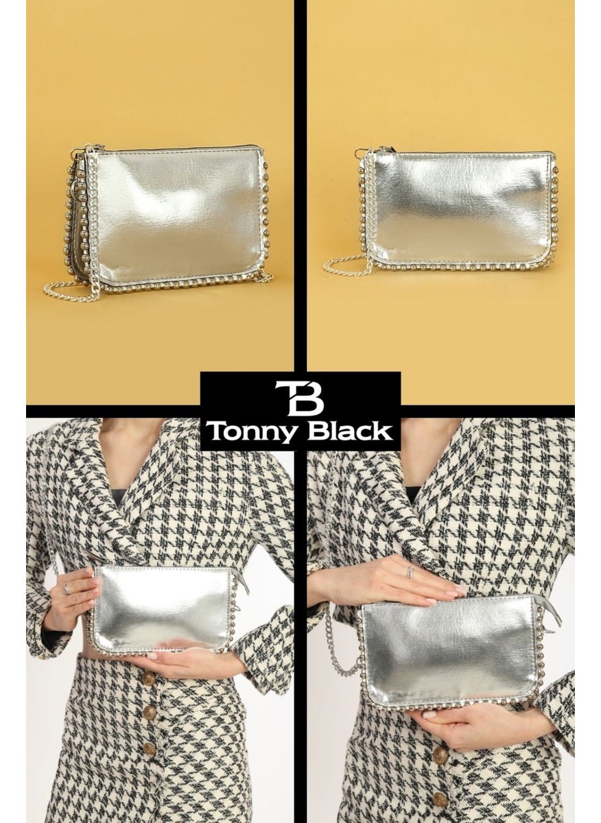 tonny black - Original New Season Studded Crossbody Chain Model Soft Leather Zippered Women's Shoulder Bag - Image 1