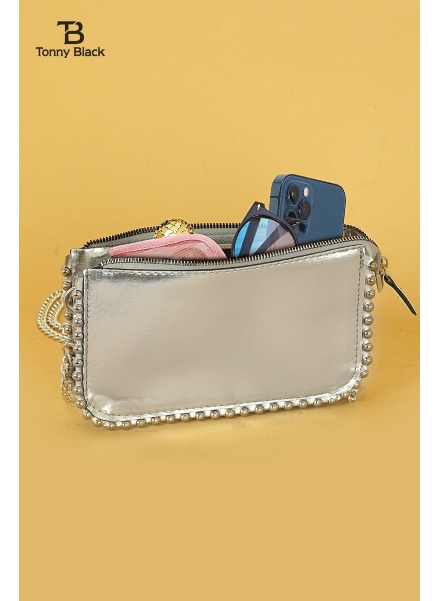 tonny black - Original New Season Studded Crossbody Chain Model Soft Leather Zippered Women's Shoulder Bag - Image 1