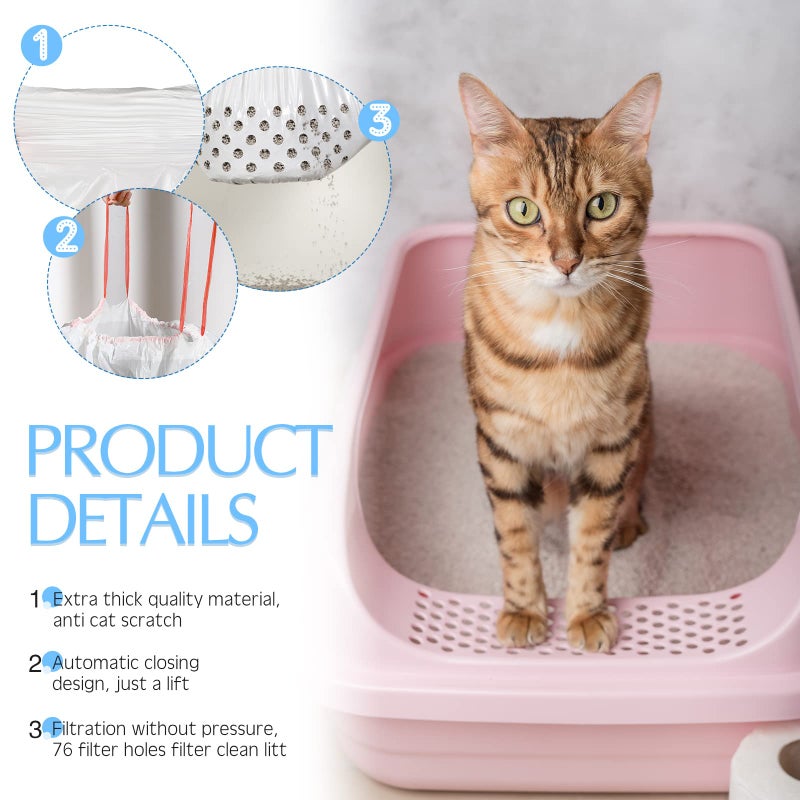 Jutom 28 Count Sifting Litter Box Liners, Drawstring Jumbo Sifting Cat Litter Bags with Holes, 31 x 18 Inch 22 lb Capacity Portable Thick Scratch Resistant Drawstring Bags for Pet Cats - Image 3