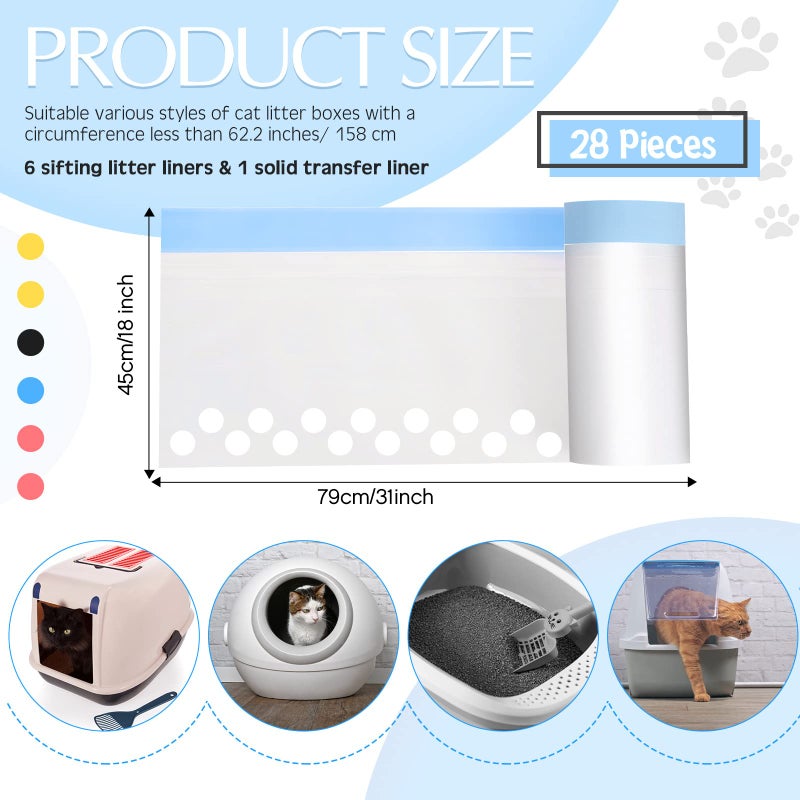 Jutom 28 Count Sifting Litter Box Liners, Drawstring Jumbo Sifting Cat Litter Bags with Holes, 31 x 18 Inch 22 lb Capacity Portable Thick Scratch Resistant Drawstring Bags for Pet Cats - Image 2