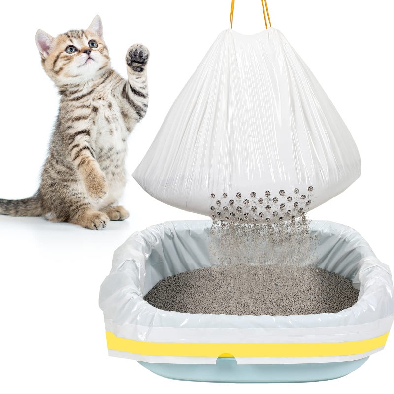 Jutom 28 Count Sifting Litter Box Liners, Drawstring Jumbo Sifting Cat Litter Bags with Holes, 31 x 18 Inch 22 lb Capacity Portable Thick Scratch Resistant Drawstring Bags for Pet Cats - Image 1