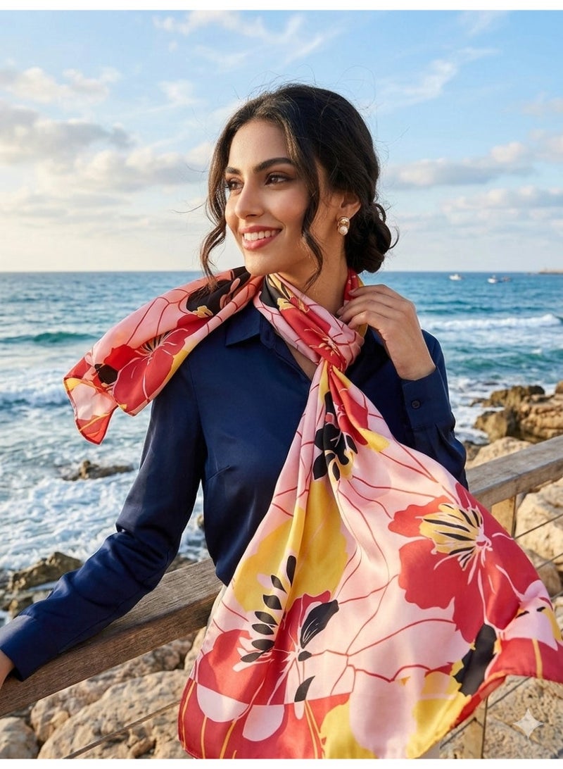 وشاح نسائي من الساتان المطبوع، بنقشة زهور أنيقة، شال خفيف الوزن، حجاب ولفافة، 55 × 170 سم - Image 3