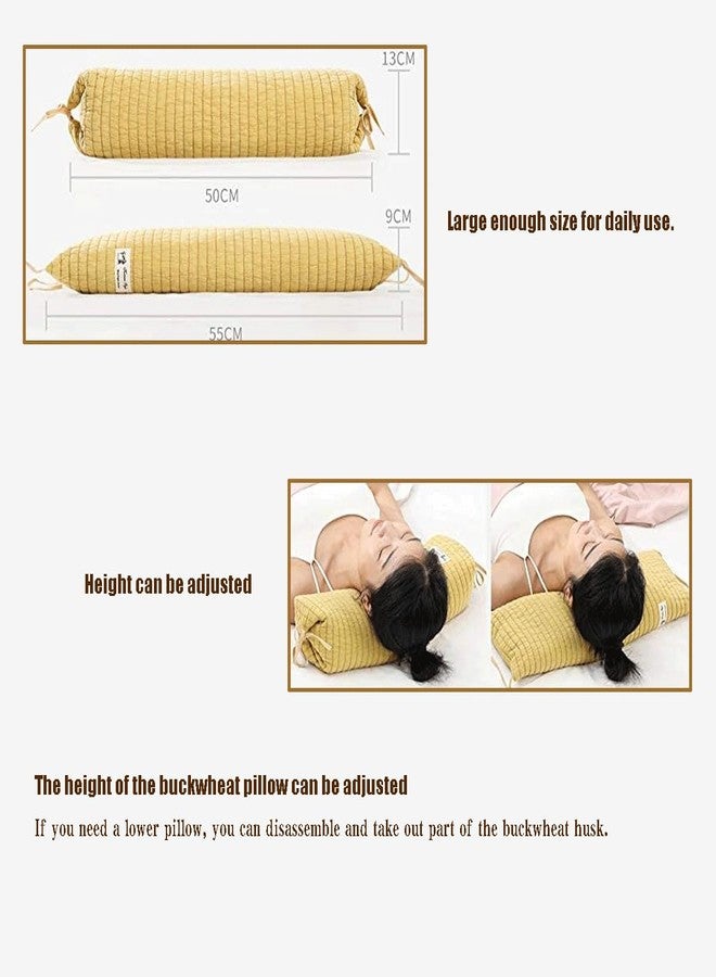 BEDAZE Buckwheat Pillow for Sleeping 14''x21'' Neck Roll Pillow Provide Firm Support, Adjustable Loft Bolster Pillow Relieves Neck and Shoulder Pain (Blue) - Image 2