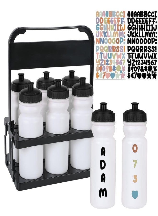 GYHPD Water Bottle Carrier with 8 Sports Squeeze Water Bottles and Stickers, 20 oz Team Water Bottle Set, Plastic Wide Design, Foldable Bottle Carrier for Soccer, Football, Basketball, Bike, Fitness and Gym - Image 1