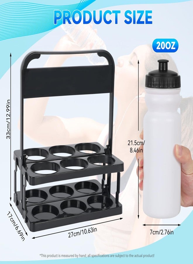 GYHPD Water Bottle Carrier with 8 Sports Squeeze Water Bottles and Stickers, 20 oz Team Water Bottle Set, Plastic Wide Design, Foldable Bottle Carrier for Soccer, Football, Basketball, Bike, Fitness and Gym - Image 2