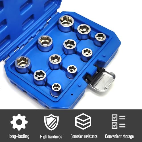 JEUCLEL 11Piece 38 Drive Metric Bolt Extractor Socket Set Sizes 819mm for Easy Removal of Damaged Fasteners with Innovative Clamping Design - Image 3
