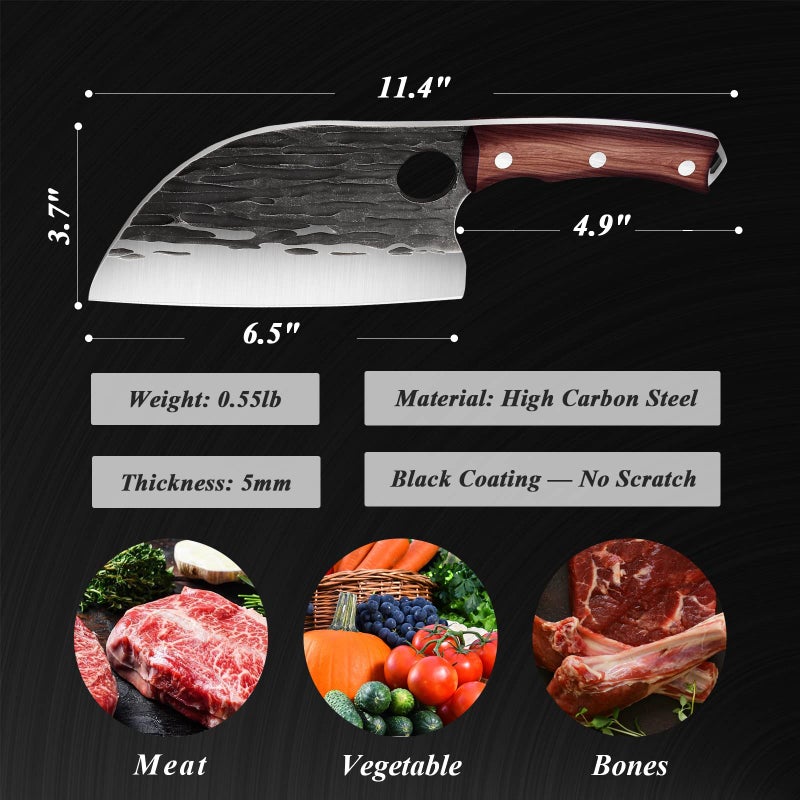 ROCOCO 3PCS Butcher Cleaver Knife Set for Meat Cutting Serbian Chef Knife Viking Boning Cleaver with Sheaths for Kitchen Outdoor BBQ Camping Birthday Father Mother Christmas Gift Idea Men - Image 4