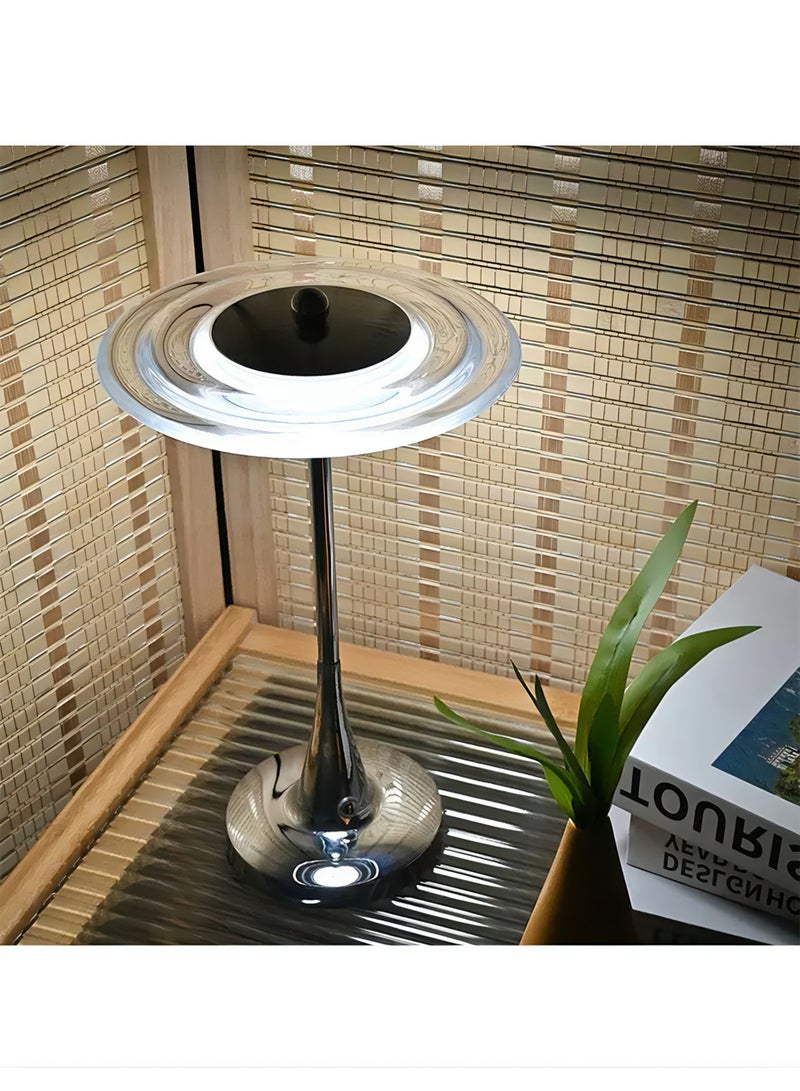 Bedroom Table Lamp, LED Ambient Creative UFO-Shaped Acrylic Lamp with Touch Control, 3-Color Dimming & USB Charging, Bedside Lamp - Image 1