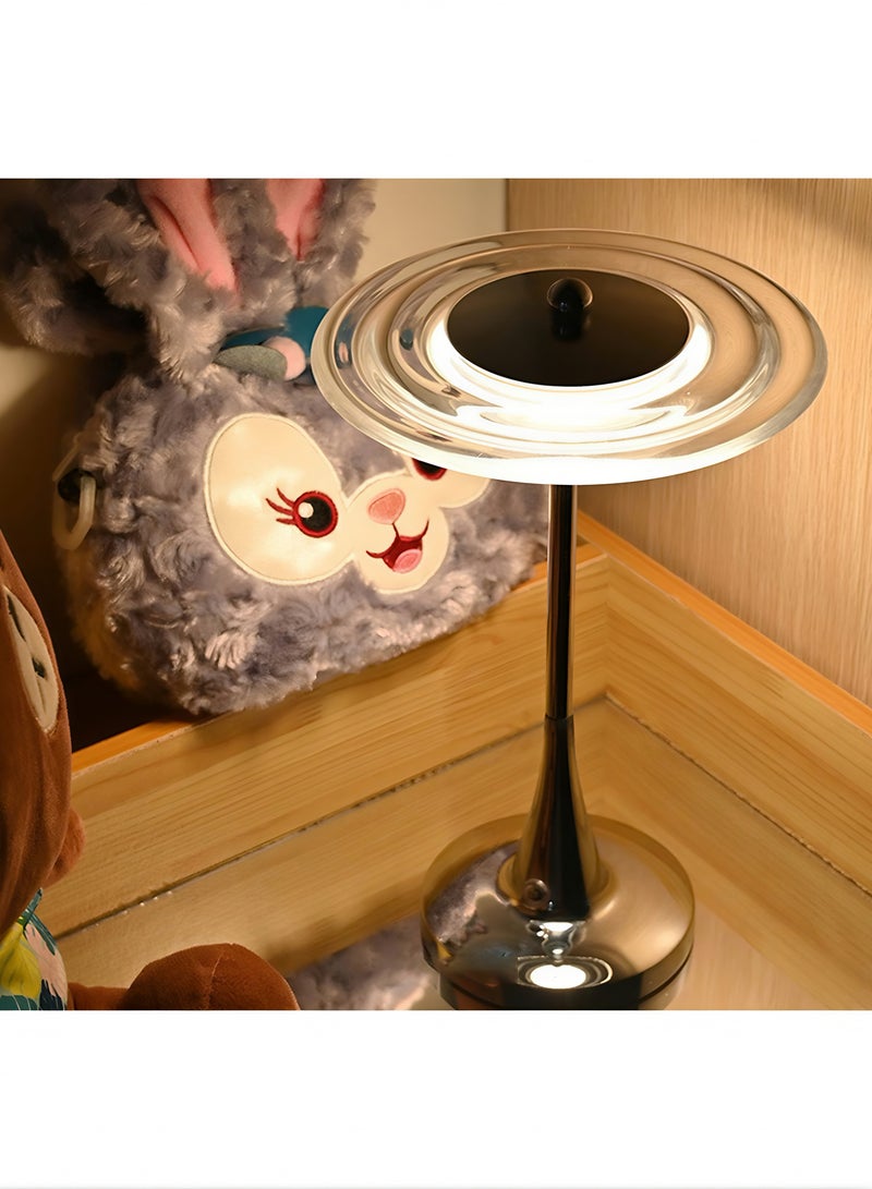 Bedroom Table Lamp, LED Ambient Creative UFO-Shaped Acrylic Lamp with Touch Control, 3-Color Dimming & USB Charging, Bedside Lamp - Image 2