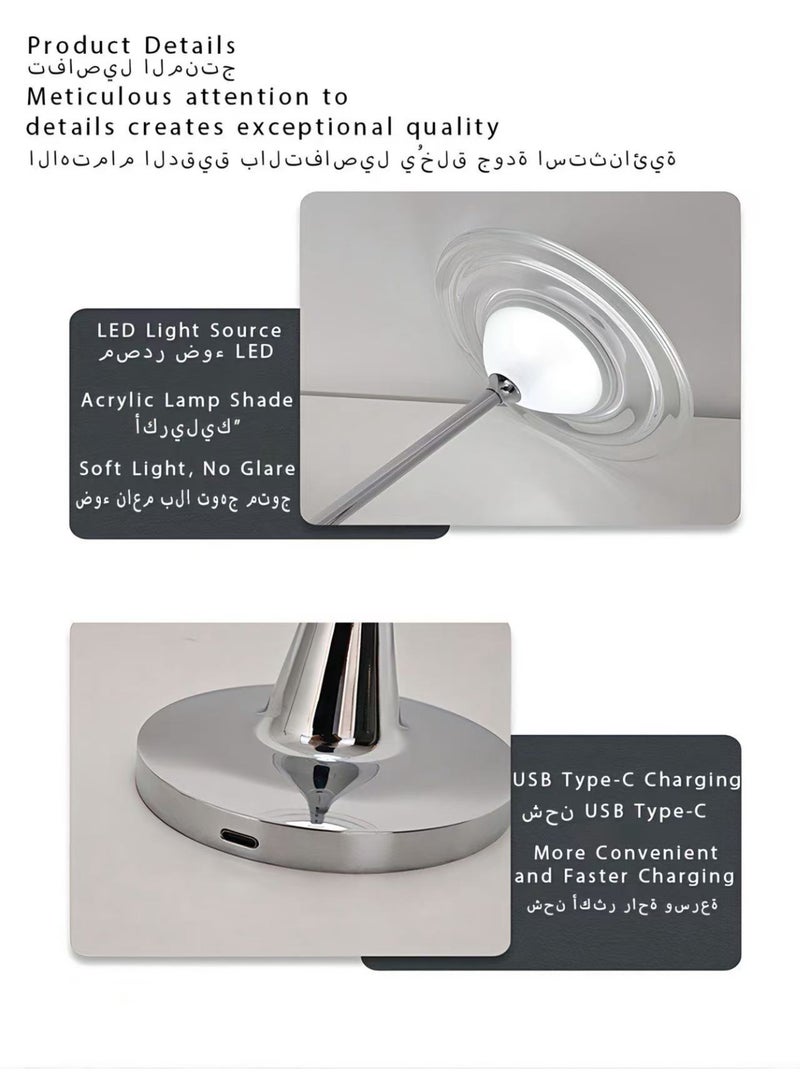 Bedroom Table Lamp, LED Ambient Creative UFO-Shaped Acrylic Lamp with Touch Control, 3-Color Dimming & USB Charging, Bedside Lamp - Image 5