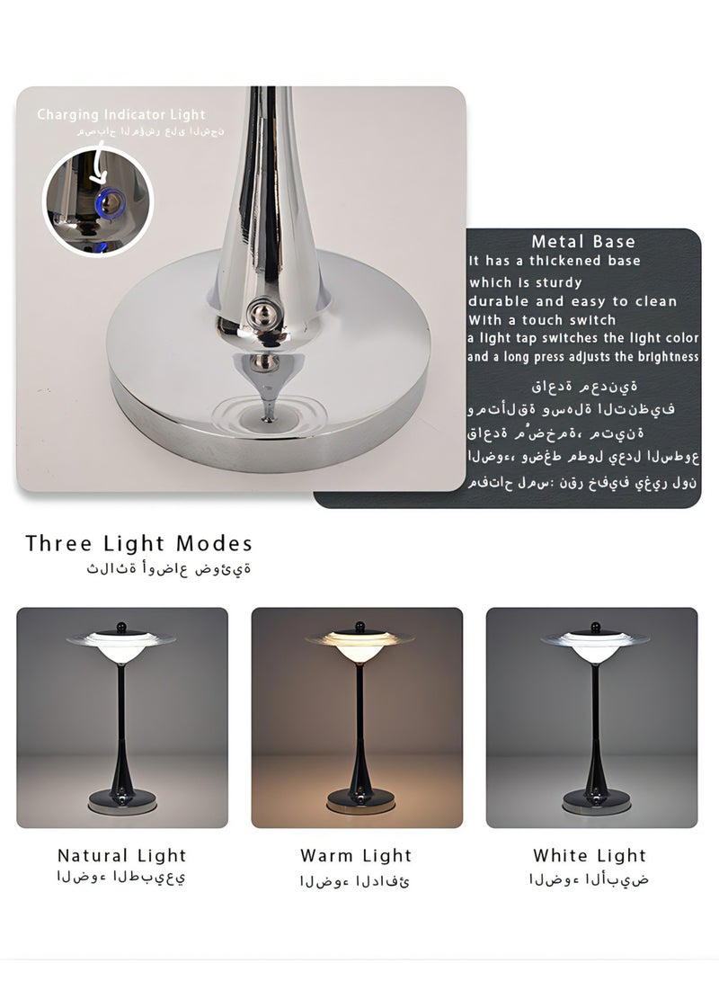 Bedroom Table Lamp, LED Ambient Creative UFO-Shaped Acrylic Lamp with Touch Control, 3-Color Dimming & USB Charging, Bedside Lamp - Image 4