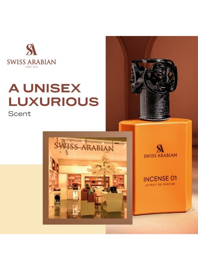 سويس أربيان عطر إنسنس 01 إكستريت دو بارفيوم، 50مل، عطر فاخر عالي الجودة، للجنسين، بخور منعش، مزيج فاخر للنساء والرجال - Image 3